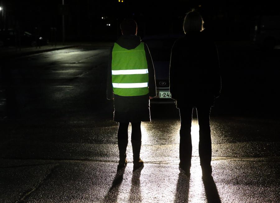 Pedestrians outside the village must have a reflective sign